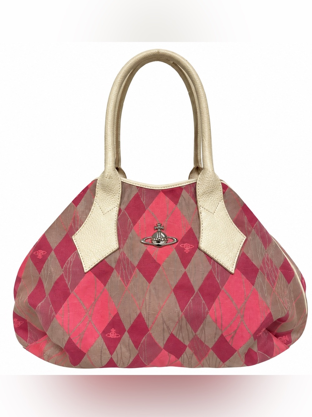 Vivienne Westwood Pink Shoulder Tote Bag Cream Leather Trim